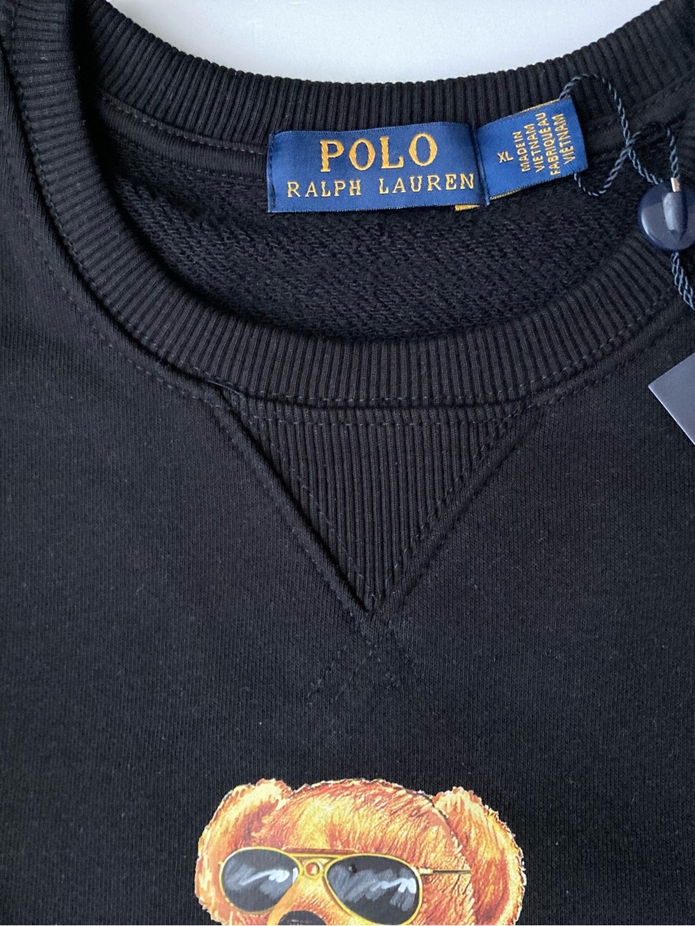 Polo Bear Ralph Lauren Sweatshirt Black Cotton Long Sleeve XL Men’s Crewneck - Picture 3 of 3